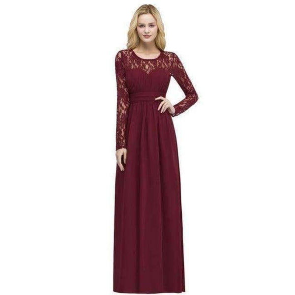 Planet Gates burgundy / 2 Demoiselle D'honneur Multi-Colors Long Sleeve Lace Bridesmaid Dresses 2018 Charming Chiffon Wedding Party Dresses Long