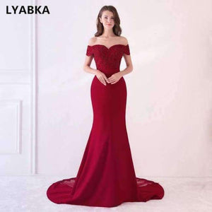 Planet Gates burgundy / 2 Evening Dress  Design Sweetheart Mermaid Prom Dress Satin With Appliques Evening Dresses Long Robe De Soiree