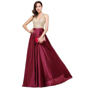 Planet Gates burgundy / 2 Luxury Gold Lace V-neck Long Evening Dresses 2017 Sexy Open Back Formal Prom Party Dress Black robe de soiree