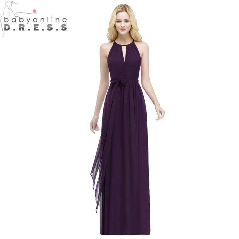 Planet Gates burgundy / 2 Purple Halter Neck Bow Tie Bridesmaid Dresses 2018 Cheap Chiffon Wedding Party Dresses Robe Demoiselle D'honneur