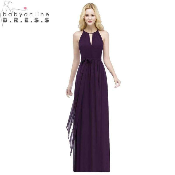 Planet Gates burgundy / 2 Purple Halter Neck Bow Tie Bridesmaid Dresses 2018 Cheap Chiffon Wedding Party Dresses Robe Demoiselle D'honneur