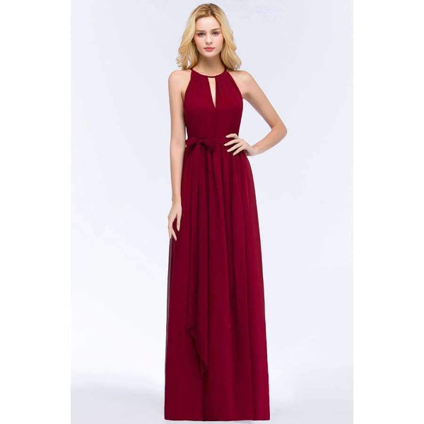 Planet Gates burgundy / 2 Purple Halter Neck Bow Tie Bridesmaid Dresses 2018 Cheap Chiffon Wedding Party Dresses Robe Demoiselle D'honneur