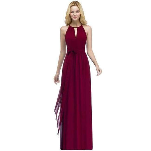 Planet Gates burgundy / 2 Purple Halter Neck Bow Tie Bridesmaid Dresses 2018 Cheap Chiffon Wedding Party Dresses Robe Demoiselle D'honneur