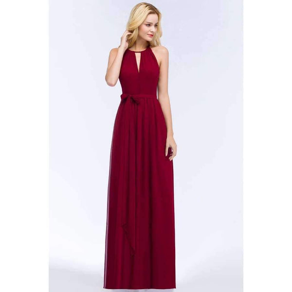 Planet Gates burgundy / 2 Purple Halter Neck Bow Tie Bridesmaid Dresses 2018 Cheap Chiffon Wedding Party Dresses Robe Demoiselle D'honneur