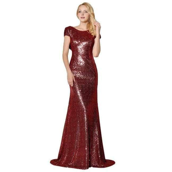 Planet Gates Burgundy / 2 Rose Gold Shining Sequin Bridesmaid Dresses Sexy Backless Long Wedding Party Gowns Simple Maid of Honor Dress OS347