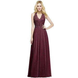 Planet Gates burgundy / 2 Sexy V Neck Pink Lace Chiffon Long Evening Dress 2018 Elegant Sleeveless Evening Gowns with Pearls Abendkleid