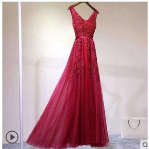 Planet Gates burgundy / 2 V-neck Evening Dress Robe De Soiree 2018 High Quality Grey Tulle With Applique Evening Dresses Real Photo Vestido De Festa