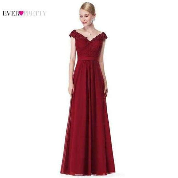 Planet Gates Burgundy / 4 / China Evening Dresses EP08633 Women Elegant Sexy Beading Deep V neck Long Evening Gown 2018 Chiffon Dress robe de soiree