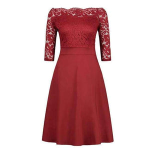 Planet Gates Burgundy / 4 Navy Blue Cocktail Dresses Elegant Short Little Black Dress Lace Off shoulder Formal Dresses Short Sleeve Satin Prom Gown