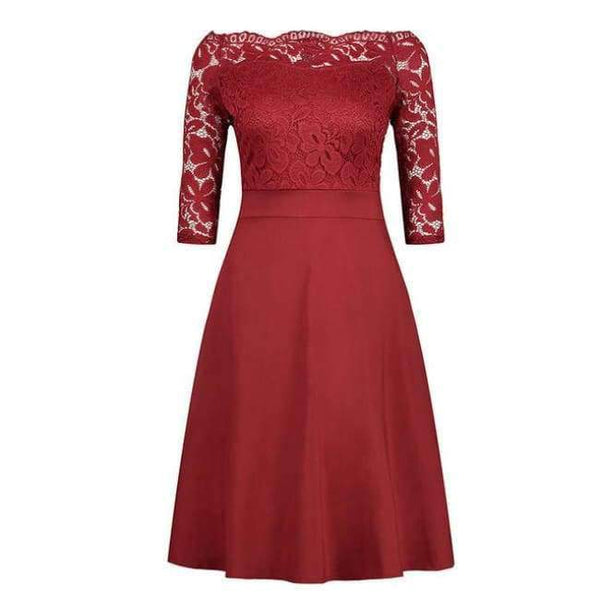 Planet Gates Burgundy / 4 Navy Blue Cocktail Dresses Elegant Short Little Black Dress Lace Off shoulder Formal Dresses Short Sleeve Satin Prom Gown