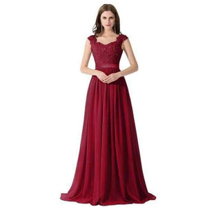 Planet Gates burgundy / 4 New Long Evening Dresses Gray Chiffon A Line Beaded Lace Bodice Elegant See Through Back Vestido De Fiesta
