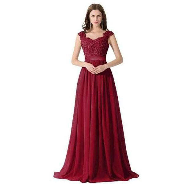 Planet Gates burgundy / 4 New Long Evening Dresses Gray Chiffon A Line Beaded Lace Bodice Elegant See Through Back Vestido De Fiesta