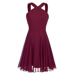 Planet Gates Burgundy / 4 Summer Elegant Bridesmaid Dresses Chiffon Halter Wedding Formal Occasion Women Ladies Criss-cross Shoulder Dresses