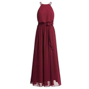 Planet Gates Burgundy / 4 Women Ladies Sleeveless Halter Chiffon Bridesmaid Dresses Full Length Prom Gown Pleated A-Line Long Wedding Party Dress