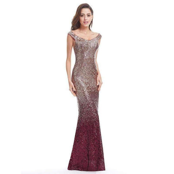 Planet Gates Burgundy / 6 Evening Dress Long Sparkle 2018 New V-Neck Women Elegant EB29998 Sequin Mermaid Maxi Evening Party Gown Dress abendkleider 2018