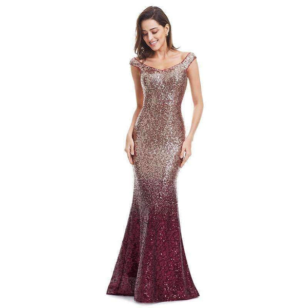Planet Gates Burgundy / 6 Evening Dress Long Sparkle 2018 New V-Neck Women Elegant EB29998 Sequin Mermaid Maxi Evening Party Gown Dress abendkleider 2018