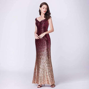 Planet Gates Burgundy / 6 Evening Dress Long Sparkle 2018 New V-Neck Women Elegant EB29998 Sequin Mermaid Maxi Evening Party Gown Dress abendkleider 2018