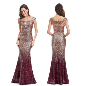 Planet Gates Burgundy / 6 Evening Dress Long Sparkle 2018 New V-Neck Women Elegant EB29998 Sequin Mermaid Maxi Evening Party Gown Dress abendkleider 2018
