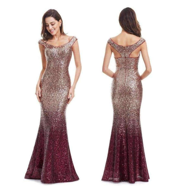 Planet Gates Burgundy / 6 Evening Dress Long Sparkle 2018 New V-Neck Women Elegant EB29998 Sequin Mermaid Maxi Evening Party Gown Dress abendkleider 2018