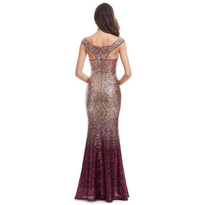 Planet Gates Burgundy / 6 Evening Dress Long Sparkle 2018 New V-Neck Women Elegant EB29998 Sequin Mermaid Maxi Evening Party Gown Dress abendkleider 2018