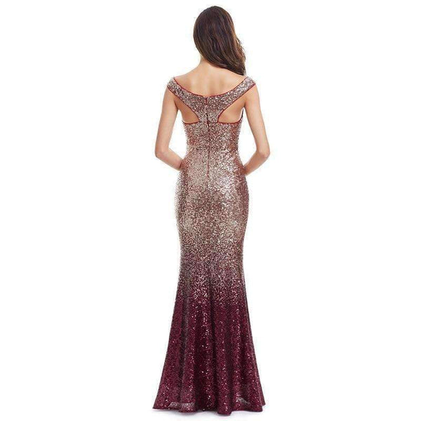 Planet Gates Burgundy / 6 Evening Dress Long Sparkle 2018 New V-Neck Women Elegant EB29998 Sequin Mermaid Maxi Evening Party Gown Dress abendkleider 2018