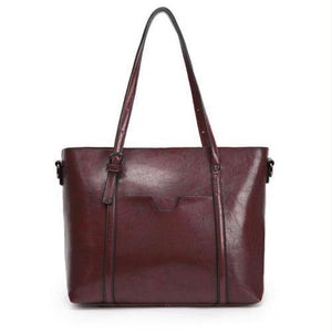 Planet Gates Burgundy Fashion Women Handbags Oil Wax PU Leather Large Capacity Tote Bag Casual Travel Bag