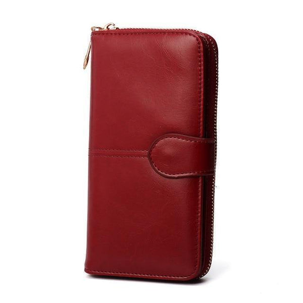 Planet Gates Burgundy Female Purse Women Leather Wallet Long Trifold Coin Purse Card Holder Money Clutch Wristlet Multifunction Zipper