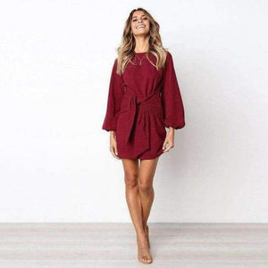 Planet Gates Burgundy / L 2018 Women Dress Female Crew Neck LongSleeve Self Tie Knot Casual Mini T Shirt Womens Bodycon Dresses