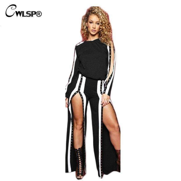 Planet Gates Burgundy / L Autumn new fashion Ladies Striped suits with Button Casual Pullover Top Women Sets Female Clothes Split pants QZ2436