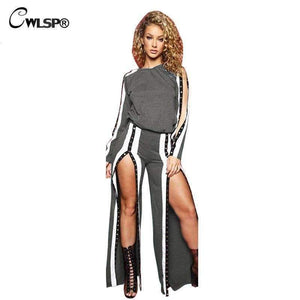 Planet Gates Burgundy / L Autumn new fashion Ladies Striped suits with Button Casual Pullover Top Women Sets Female Clothes Split pants QZ2436