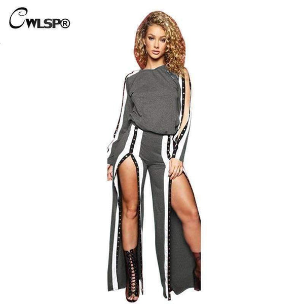 Planet Gates Burgundy / L Autumn new fashion Ladies Striped suits with Button Casual Pullover Top Women Sets Female Clothes Split pants QZ2436