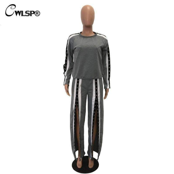 Planet Gates Burgundy / L Autumn new fashion Ladies Striped suits with Button Casual Pullover Top Women Sets Female Clothes Split pants QZ2436