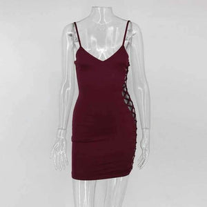 Planet Gates Burgundy / L New Women Dress Sexy Straps Side Lace Up Dress Women Clubwear Bandage Party Dresses Hollow Out clothes