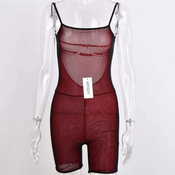 Planet Gates Burgundy / L Transparent Sexy Rompers Womens Jumpsuit Strapless Backless Bandage Bodycon Playsuit Party Jumpsuits For Women 2018