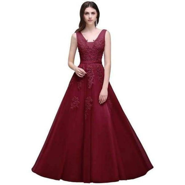 Planet Gates Burgundy Long / 6 Long Short Evening Dress Long Tulle Lace Formal gown Backless evening dresses prom dresses robe de soiree 2018
