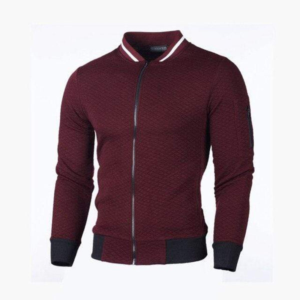 Planet Gates Burgundy / M Casual Men's Cardigan Sweatshirt Stand Collar Slim Fit Sweatshirt Men's Long Sleeve Zip Knit Cardigan Sweatshirt