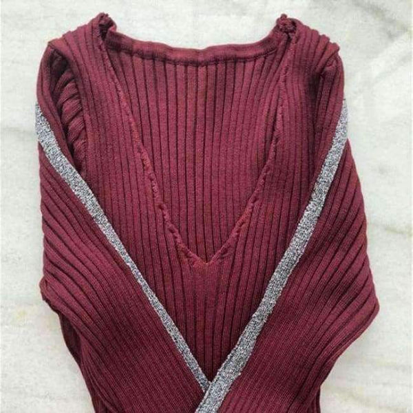 Planet Gates Burgundy / One Size 2018 ladies dresses Autumn winter short dress jumper Casual stripe sweater knitted bodycon dress Women elegant pullover Vestidos