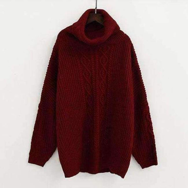 Planet Gates Burgundy / One Size Casual Korean Pullover Sweater Knitted Winter Turtleneck Women Jumper White Oversized Sweater Loose Long Pull Femme 2018
