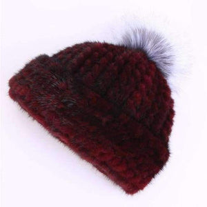 Planet Gates burgundy / One Size Mink Real Fur Beanies Winter Hats for Women Warm Designer Cap with Pompom Fox Fur Ladies Brand New Russian Women Girls Caps 2018