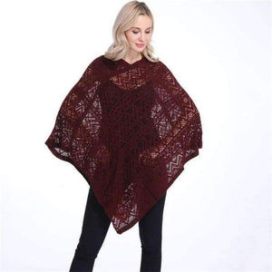Planet Gates Burgundy / One Size Sexy Bikini Cover Up Thin Sweater Women Solid Hollow Out Cardigan Poncho Plus Size Pullovers Sweaters