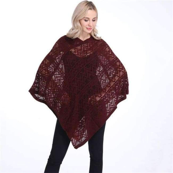 Planet Gates Burgundy / One Size Sexy Bikini Cover Up Thin Sweater Women Solid Hollow Out Cardigan Poncho Plus Size Pullovers Sweaters