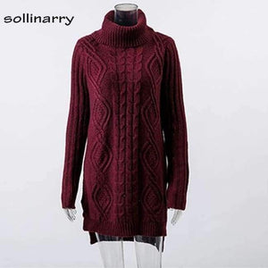 Planet Gates Burgundy / One Size Turtleneck Full Sleeve Computer Knitted Long Sweater Street Fashion Women Sweater Winter Solid Pullover Casual Jumper
