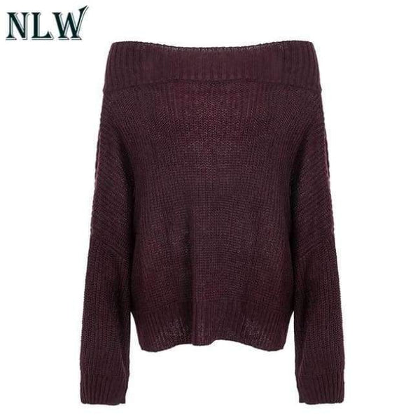 Planet Gates Burgundy / S Large Size Off Shoulder Sweater Pullover Women Casual Harajuku Sweater Sexy Streetwear Autumn Jumpers Plus Size XXXL