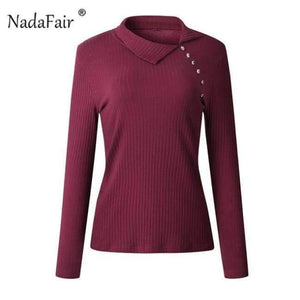 Planet Gates Burgundy / S Long sleeve neck knitted t shirts women tops female 2018 autumn winter casual slim tees ladies pullover t-shirts