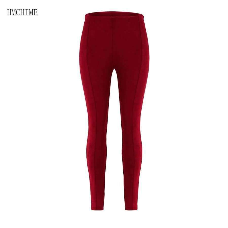 Planet Gates Burgundy / S Suede fabric elastic waist legging autumn winter package hip pure color beading pants with zipper ladies trousers ZB-D019