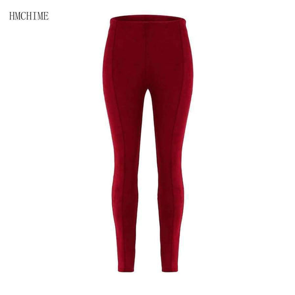 Planet Gates Burgundy / S Suede fabric elastic waist legging autumn winter package hip pure color beading pants with zipper ladies trousers ZB-D019