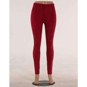 Planet Gates Burgundy / S Suede fabric elastic waist legging autumn winter package hip pure color beading pants with zipper ladies trousers ZB-D019