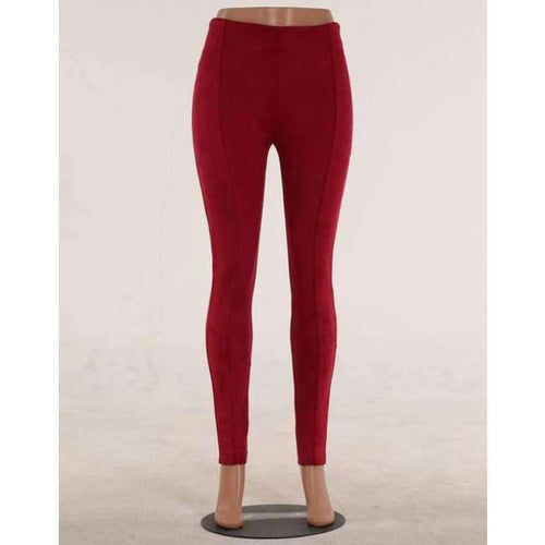 Planet Gates Burgundy / S Suede fabric elastic waist legging autumn winter package hip pure color beading pants with zipper ladies trousers ZB-D019