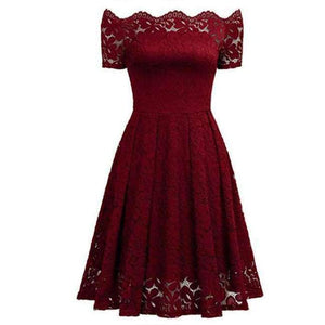 Planet Gates Burgundy / S Vintage Dress 2018 Short Sleeve a-Line Off Shoulder Dresses Elegant Embroidery Evening Party Dress Christmas Vestidos
