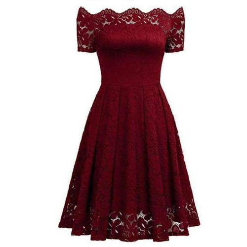 Planet Gates Burgundy / S Vintage Dress 2018 Short Sleeve a-Line Off Shoulder Dresses Elegant Embroidery Evening Party Dress Christmas Vestidos